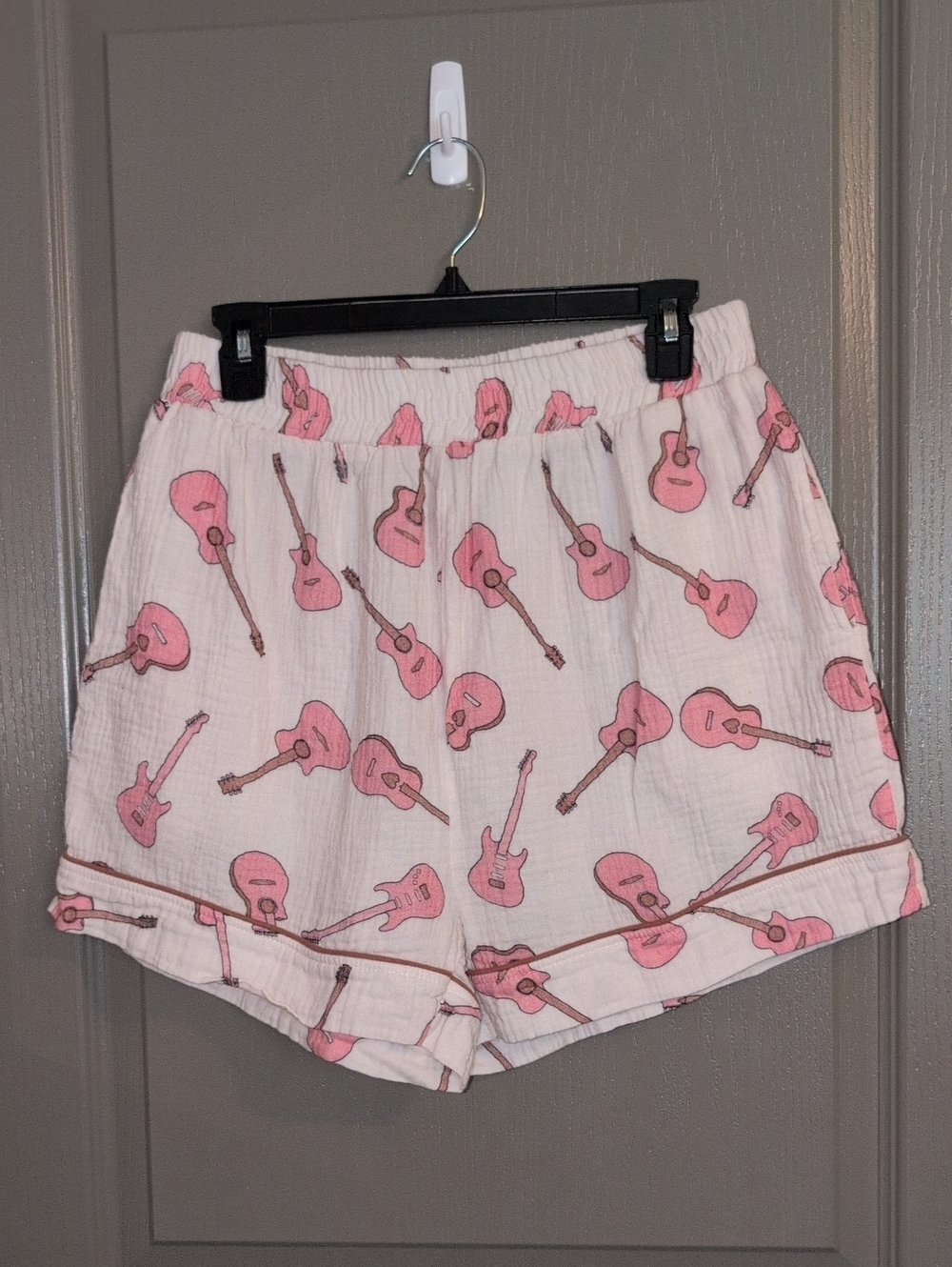 Peach Love California White Lounge Shorts with Pink Guitar Print
